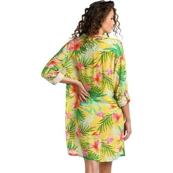 NEW La Blanca Calypso Button-Up Cover-Up Shirt Yellow Multi SIZE S/100%AUTHENTIC - Picture 2 of 4